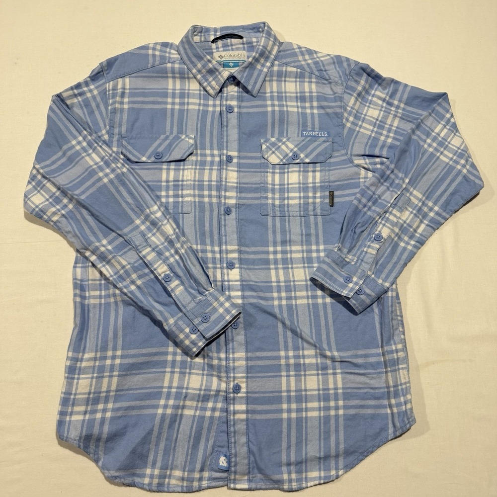 Columbia UNC Tar Heels Plaid Flannel Shirt Mens M Medium Blue